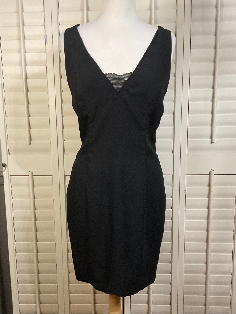 Vintage Classic Black V-Neck Mini Dress with Lace Trim
